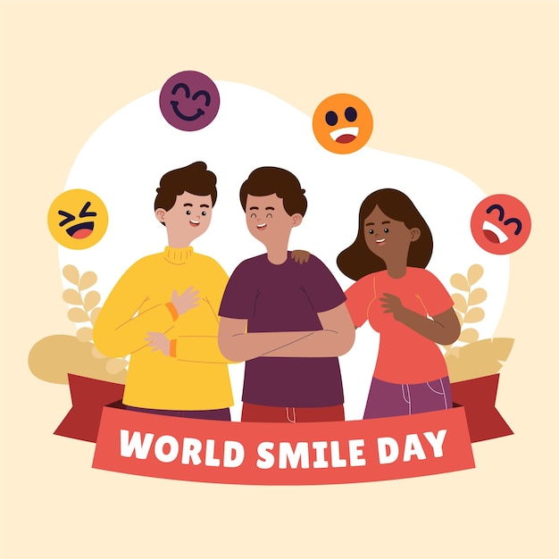 Hand drawn flat world smile day illustration