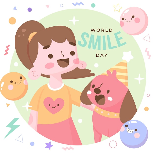 Hand drawn flat world smile day illustration