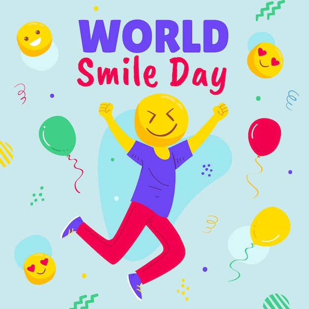 Vector hand drawn flat world smile day illustration