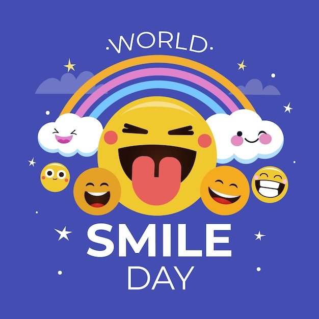 Vector hand drawn flat world smile day illustration