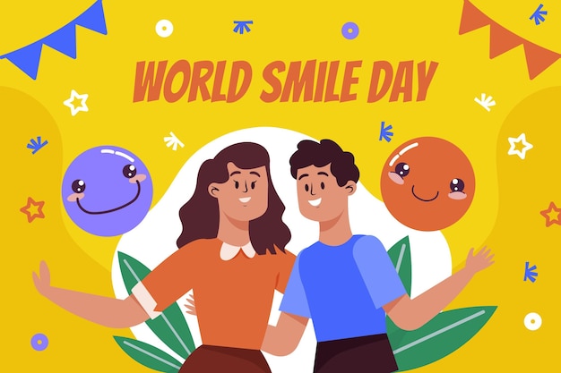 Hand drawn flat world smile day illustration