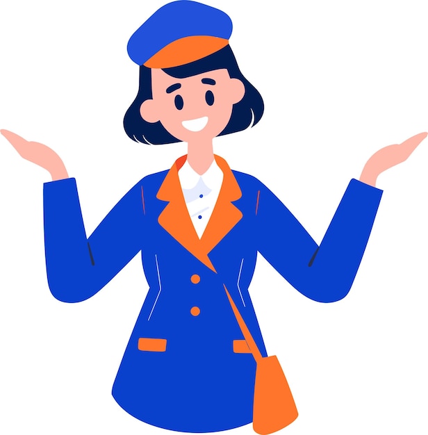 Hand Drawn Flight attendant with suitcase in flat style isolated on background