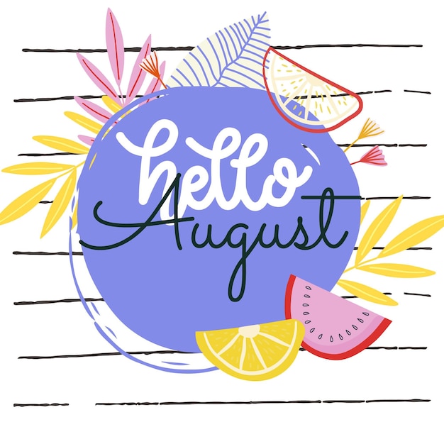 Vector hand drawn floral august lettering