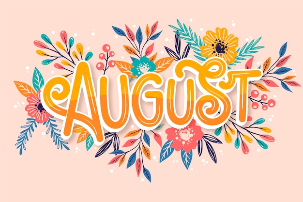 Vector hand drawn floral august lettering