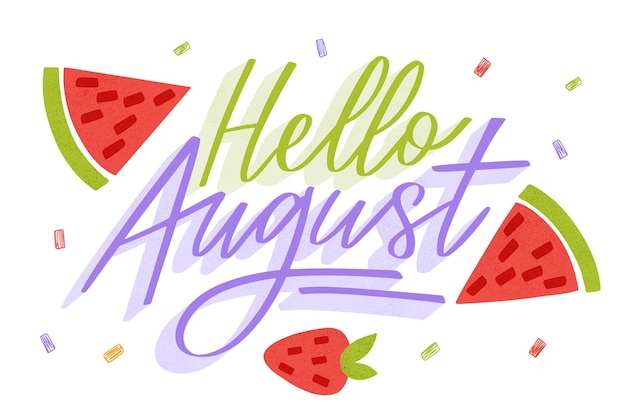 Vector hand drawn floral august lettering