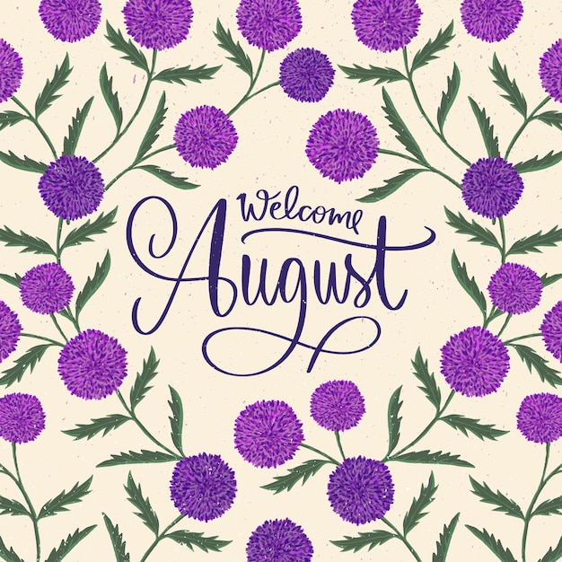 Hand drawn floral august lettering