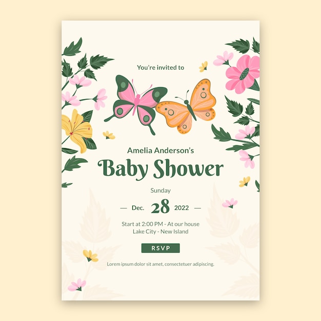 Vector hand drawn floral baby shower poster