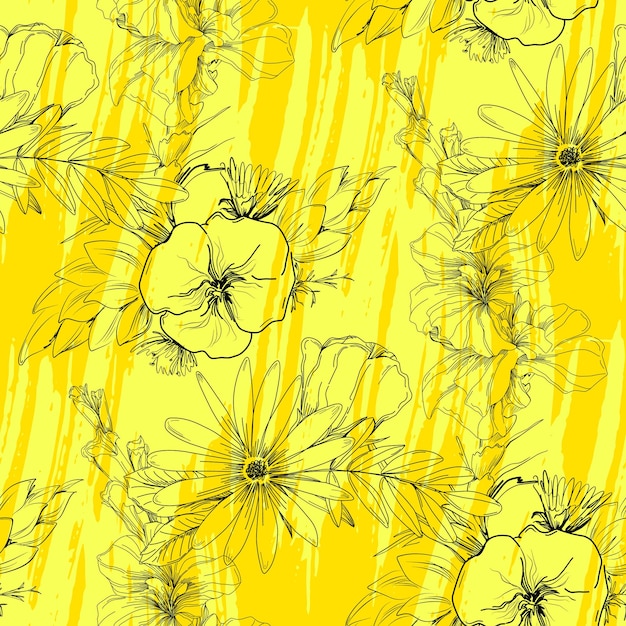 Hand drawn floral background Botanical seamless pattern