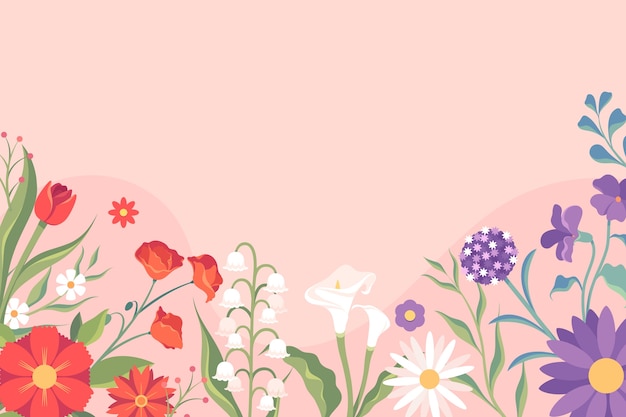 Vector hand drawn floral background with flower and plants on pink