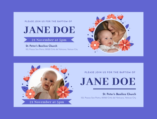 Vector hand drawn floral baptism horizontal banner