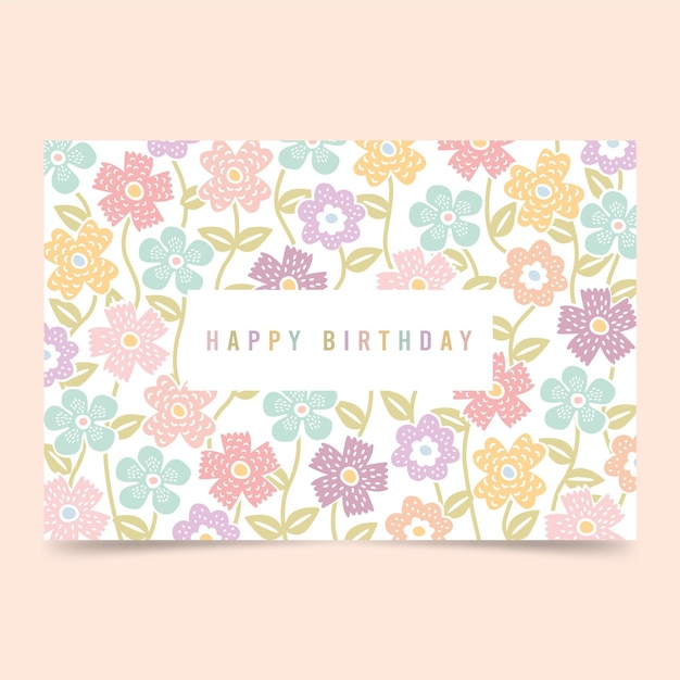ベクトル 手描き花誕生日グリーティングカード