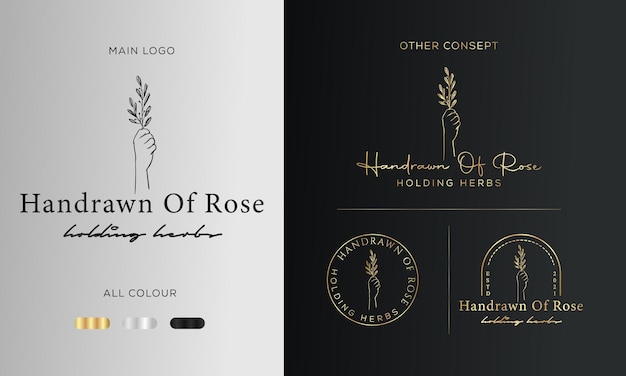 Vector hand-drawn floral botanical logo bundle illustration collection for beauty, natural, organic premium