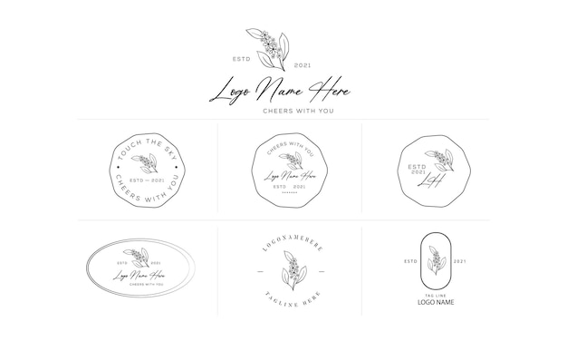 Hand drawn floral botanical logo bundle illustration collection for beauty, natural, Premium vector