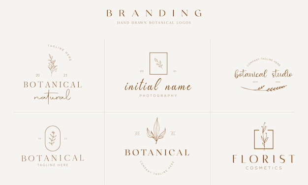 Hand drawn floral botanical logo illustration collection for beauty natural organic Premium Vector