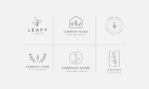 Hand drawn floral botanical logo illustration collection for beauty natural organic Premium Vector