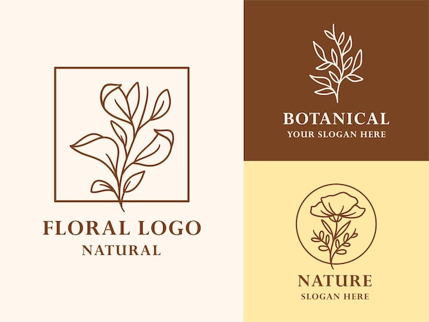 Collezione di illustrazioni di logo botanico floreale disegnato a mano per bellezza