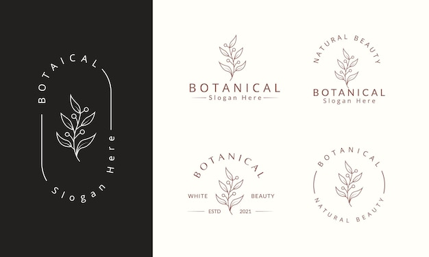 Вектор Нарисованная рукой цветочная ботаническая коллекция иллюстраций логотипа для красоты естественной органической premium векторы