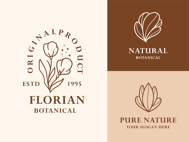 Collezione di illustrazioni di logo botanico floreale disegnato a mano