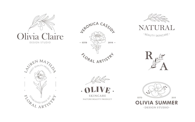 Hand drawn floral and botanical logo templates collection