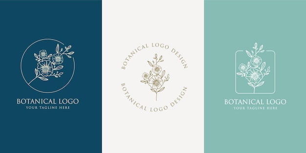 Hand drawn floral botanical minimal logo set.