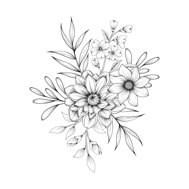 Vector hand drawn floral boutique drawing illustration isolated on white
