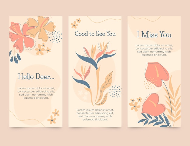 Vector hand drawn floral cards collection