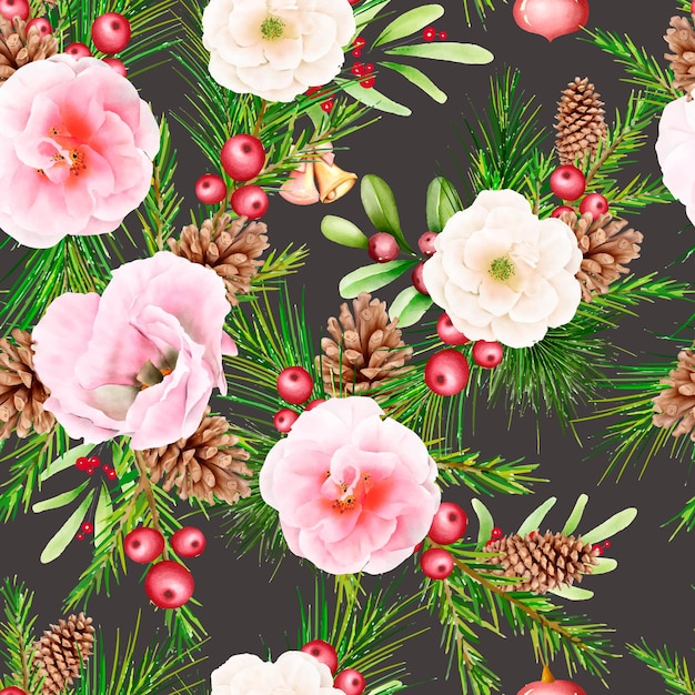 Hand drawn floral christmas seamless pattern