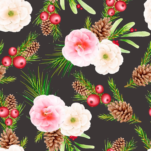 手描きの花のクリスマスのシームレスなパターン