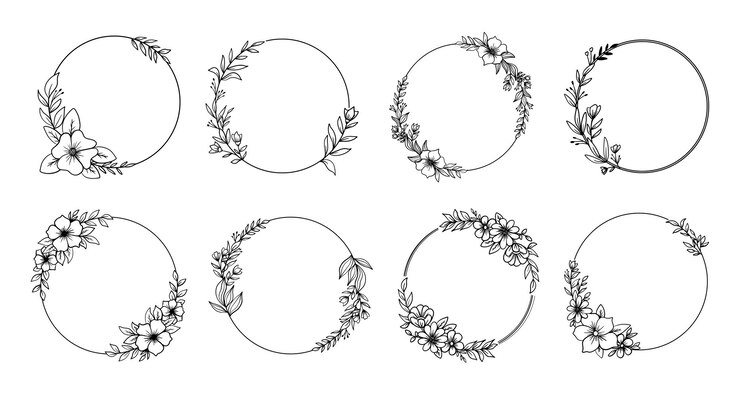 Vector hand drawn floral circle frame or floral wreath