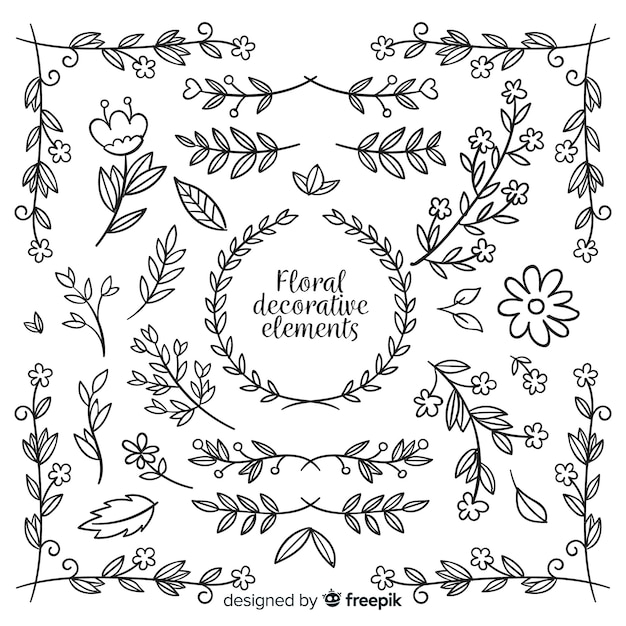 Vector hand drawn floral decorative element collection