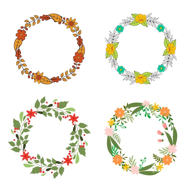 Hand drawn floral design element set