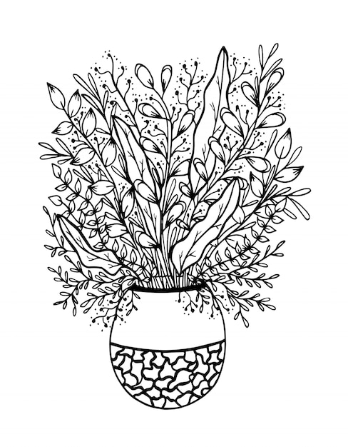 Рука нарисованные цветочные каракули на вазе