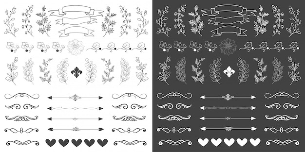 Hand drawn floral elements set