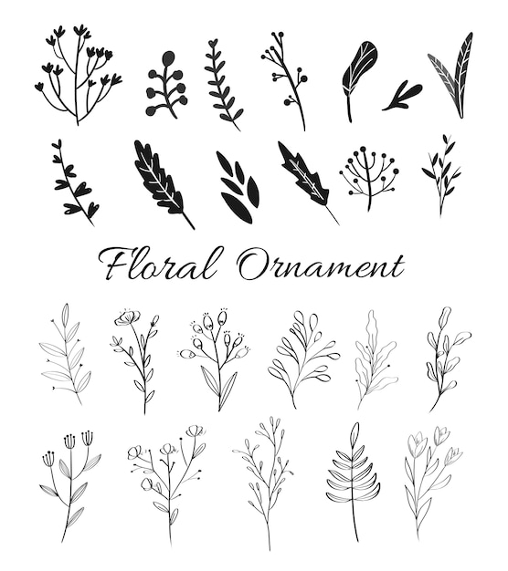 Hand drawn floral elements for wedding cards