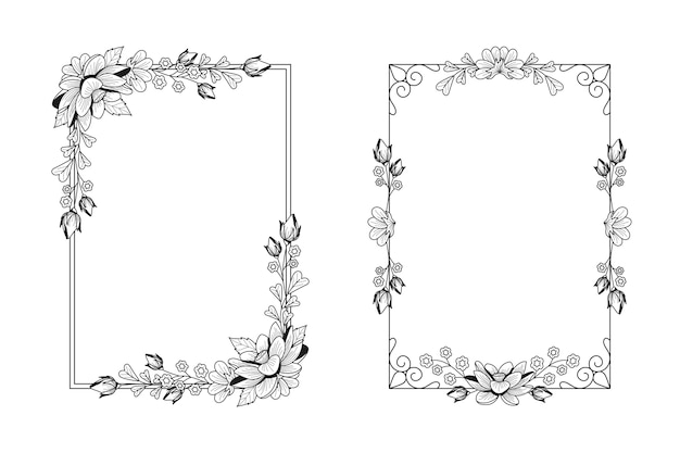 Vector hand drawn floral engraving frame