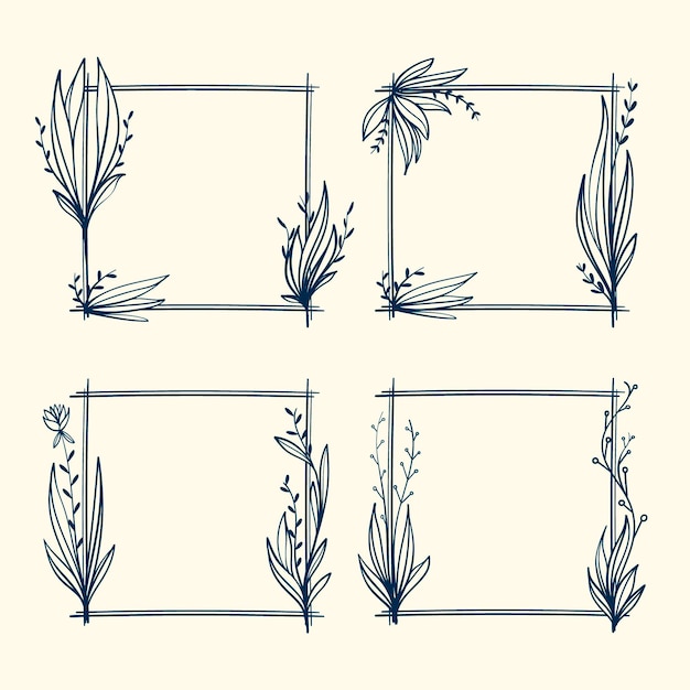 Vector hand drawn floral frame collection