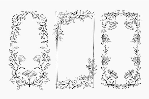 Vector hand drawn floral frame collection