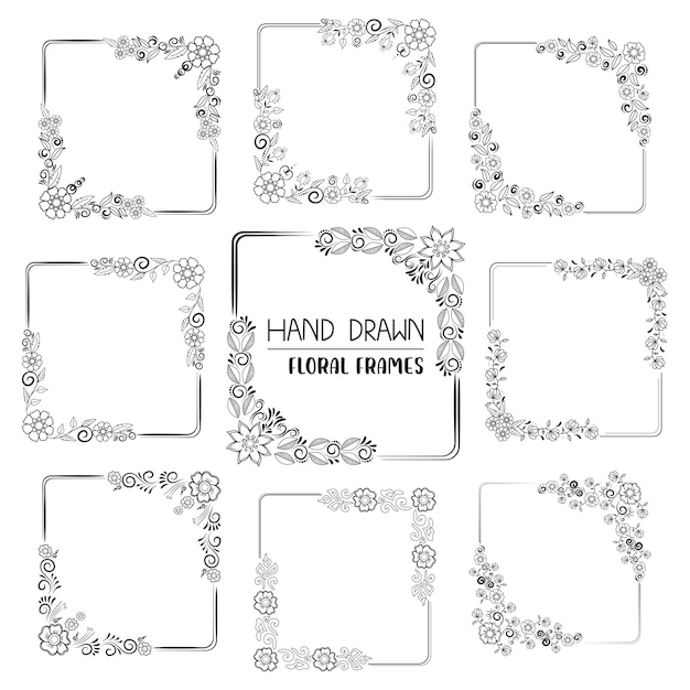 Vector hand drawn floral frames pack