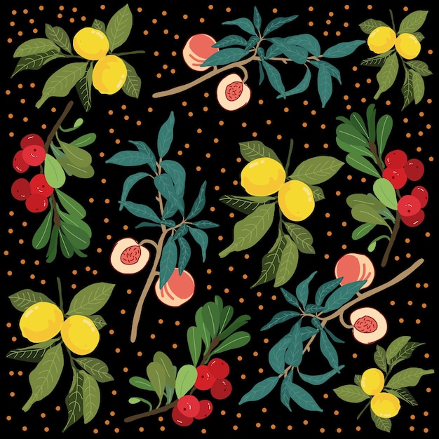 hand drawn floral and fruit background free vector