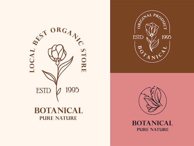 Collezione di illustrazione logo floreale disegnato a mano per bellezza, marchio naturale e biologico