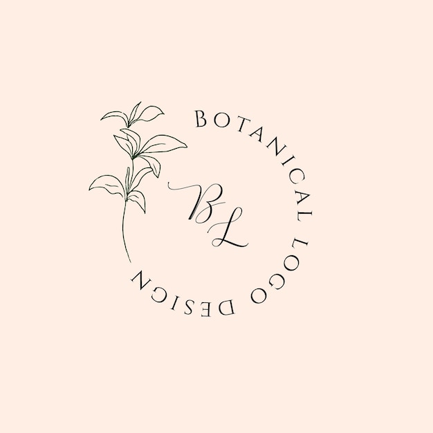 Vector hand drawn floral logo in minimal line art style