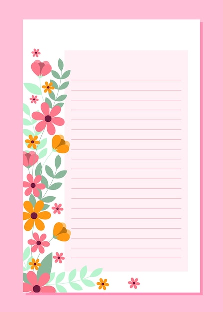 Hand drawn floral note pad template