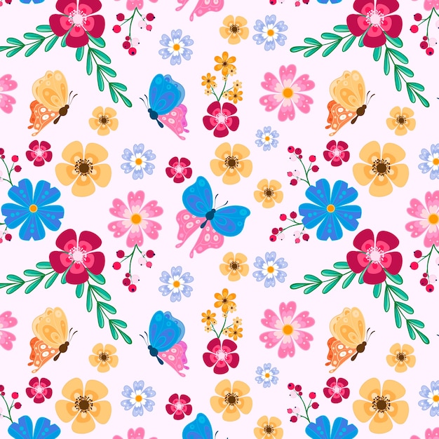 Vector hand drawn floral pattern design for spring