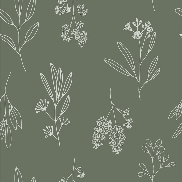 Hand drawn floral pattern in green tones Vector