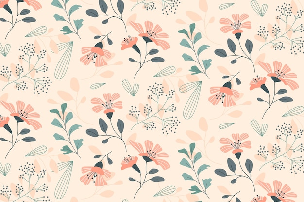 Hand drawn floral pattern in peach tones