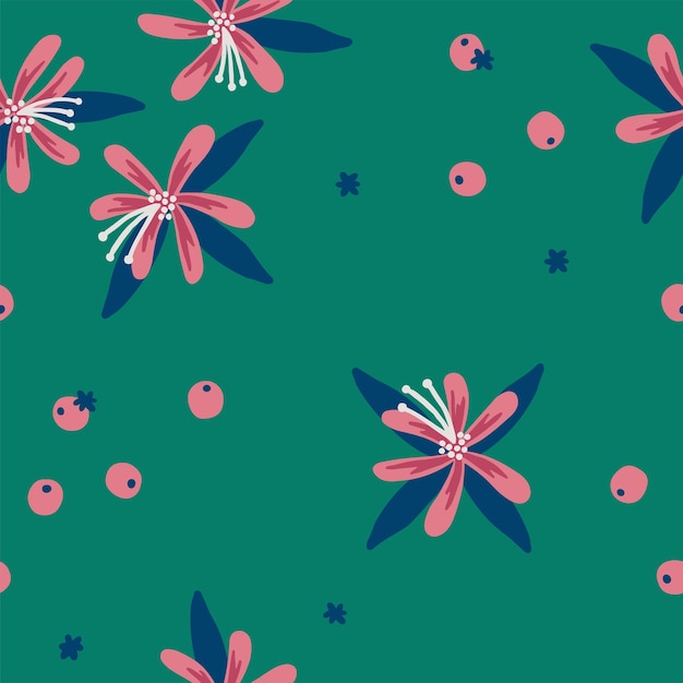 Hand drawn floral pattern in pink tones
