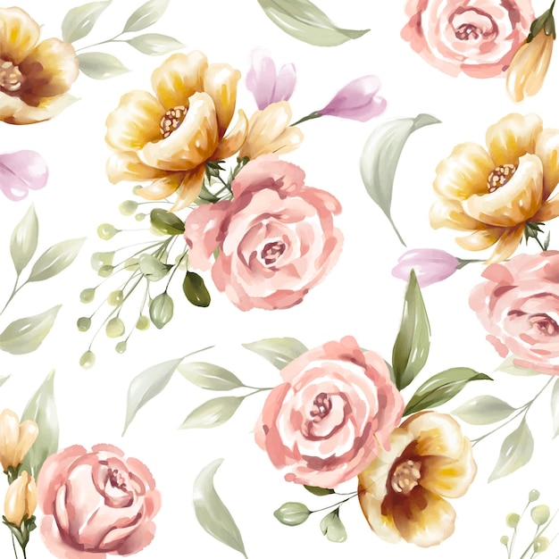 Vector hand drawn floral pattern in watercolor