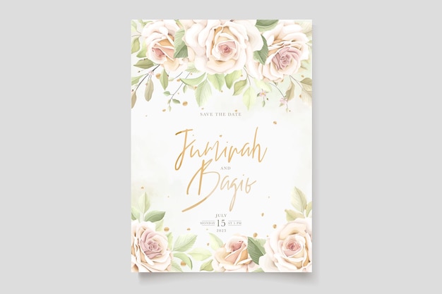 Set di carte di invito a nozze rose floreali disegnate a mano Vettore Premium