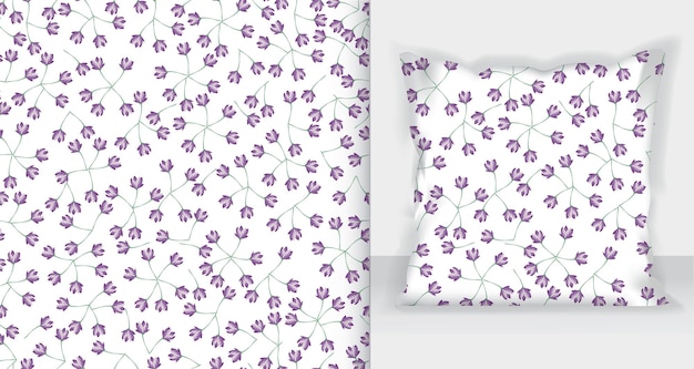 Vector hand drawn floral seamless pattern in purple tones