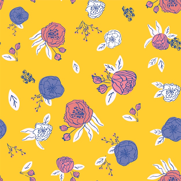 Hand drawn floral seamless pattern